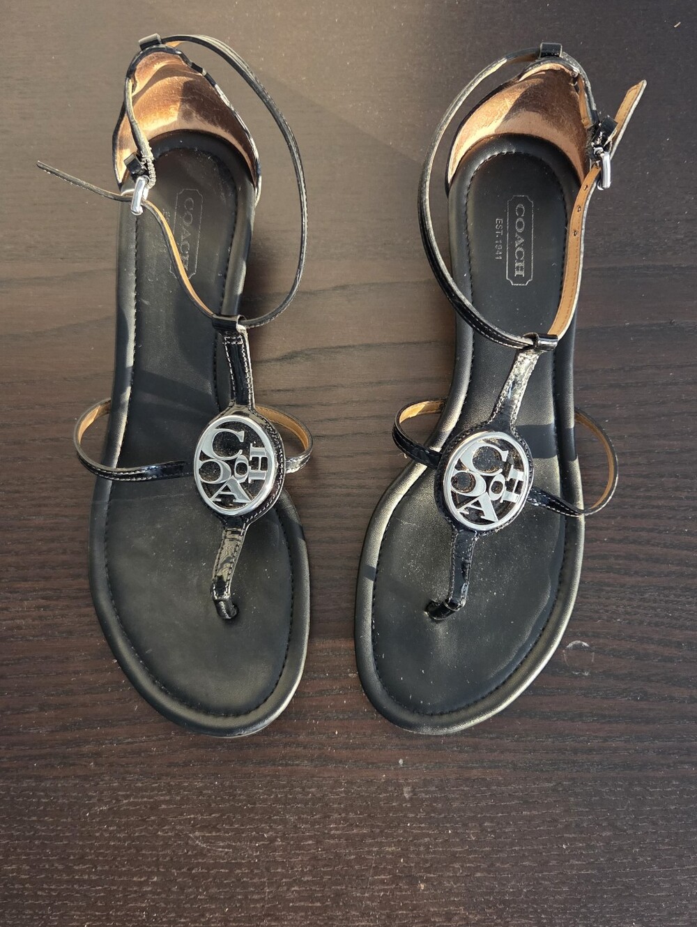 Coach Black Patent Leather Strappy Heels. 8.5
